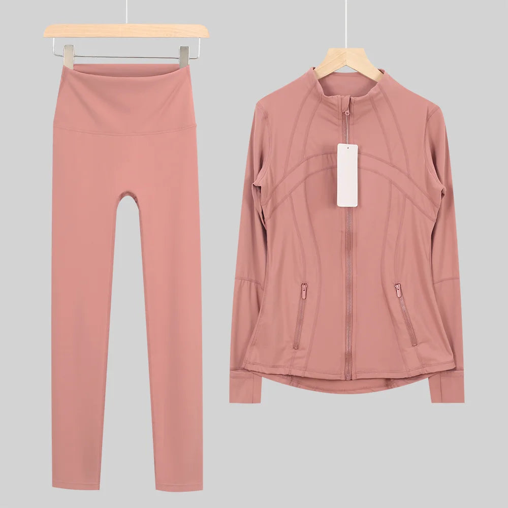 2026 New Yoga Sport Jacket Set Women's Yoga Clothes Running Fitness Jacket Active Wear Clothing Nine-point Pants Pi-Mart