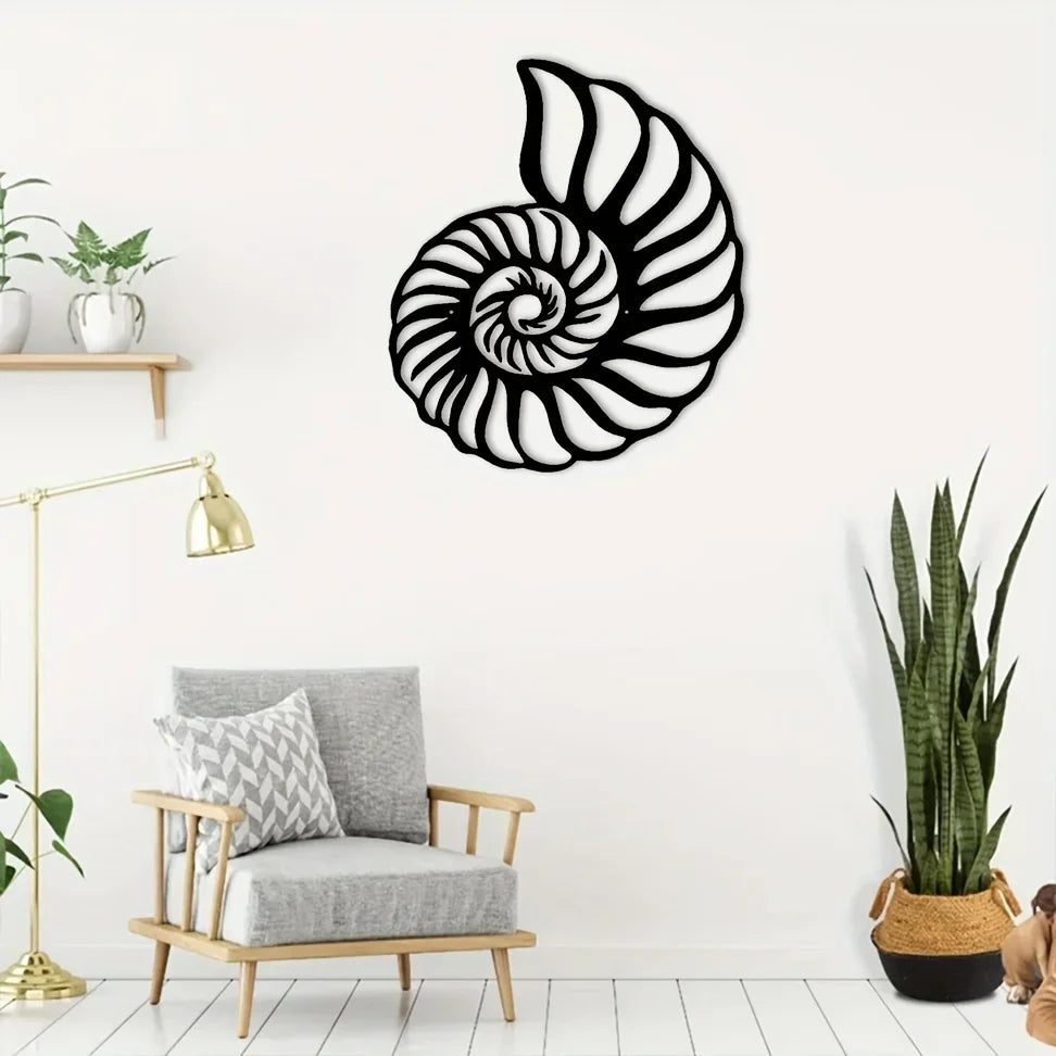 1pc Nautilus Shell Coastal Beach Metal Wall Art, Metal Wall Art Interior Decoration, Home Wall Hangings LadyShow.Store