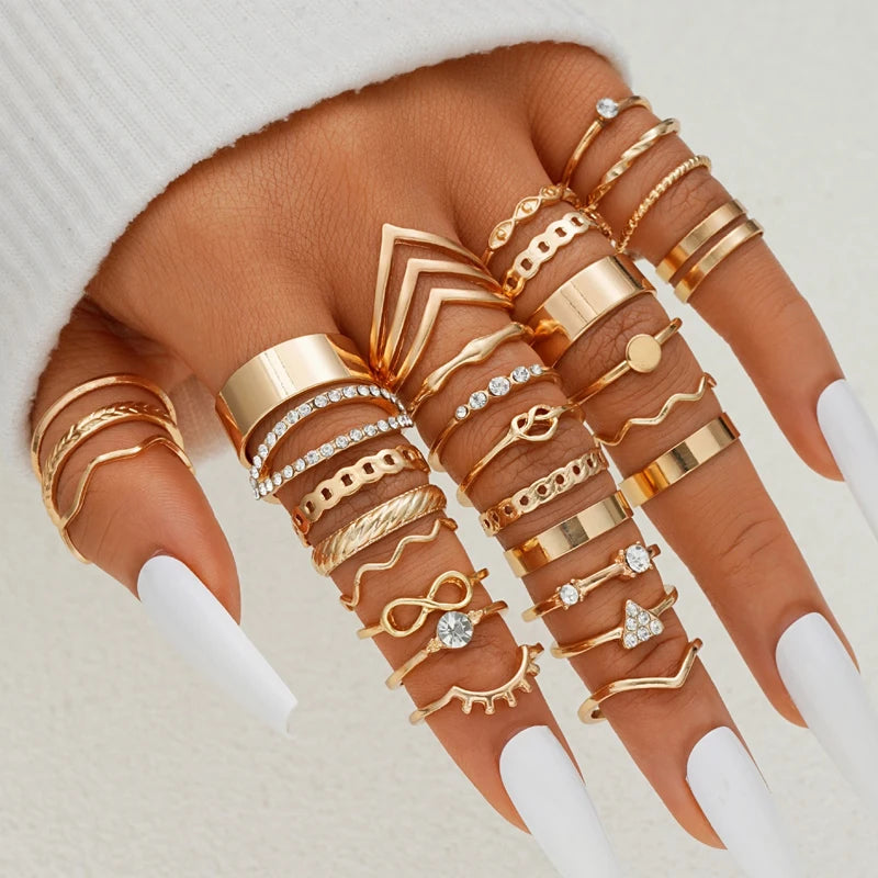 58PCS Vintage Heart Snake Butterfly Rings Set for Women Fashion Metal Gold Plated Geometric Hollow Finger Ring Jewelry Gifts New Pi-Mart