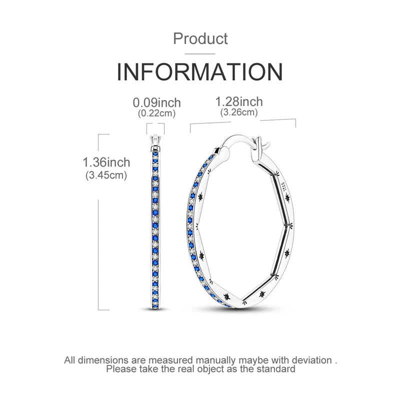 925 Sterling Silver Hoop Earring For Woman Night Sky Blue Purple Gemstone Original Earrings Fashion Jewelry Gift Pi-Mart