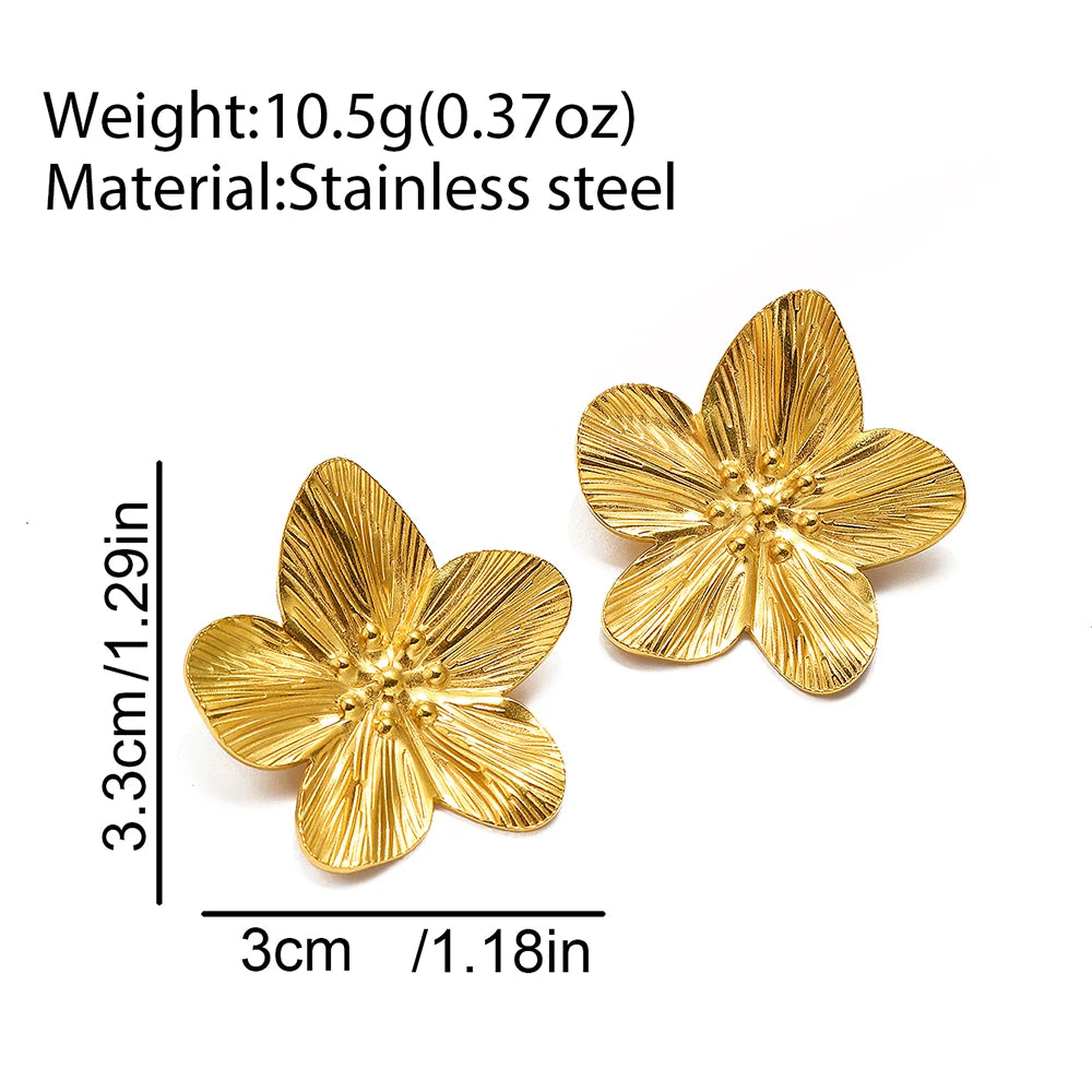 DOTIFI Stainless Steel Exaggerated Large Flower Design Earrings Female Fashion Retro Minimalist Ear Jewelry Party Creative Gifts Pi-Mart