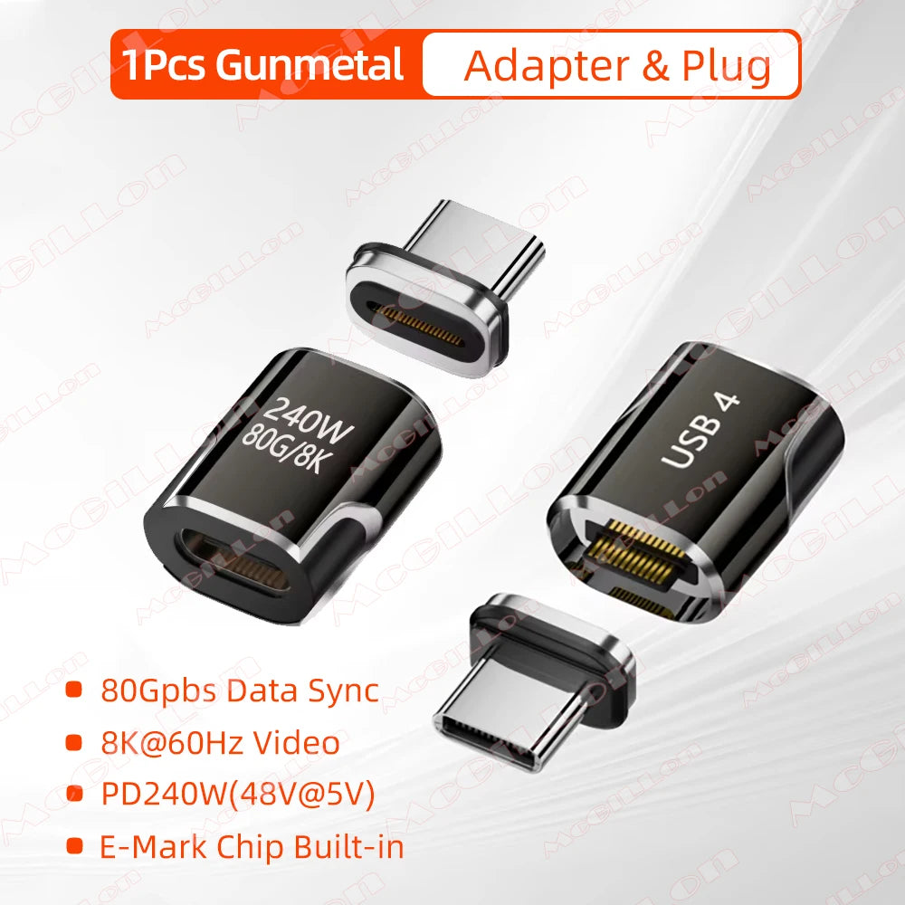 240W USB4.0 80Gbps Thunderbolt5 Magnetic Type-C OTG USB C To USB-C Fast Charge Magnet Converter Cable 8K@60Hz USB Type C Adapter Pi-Mart