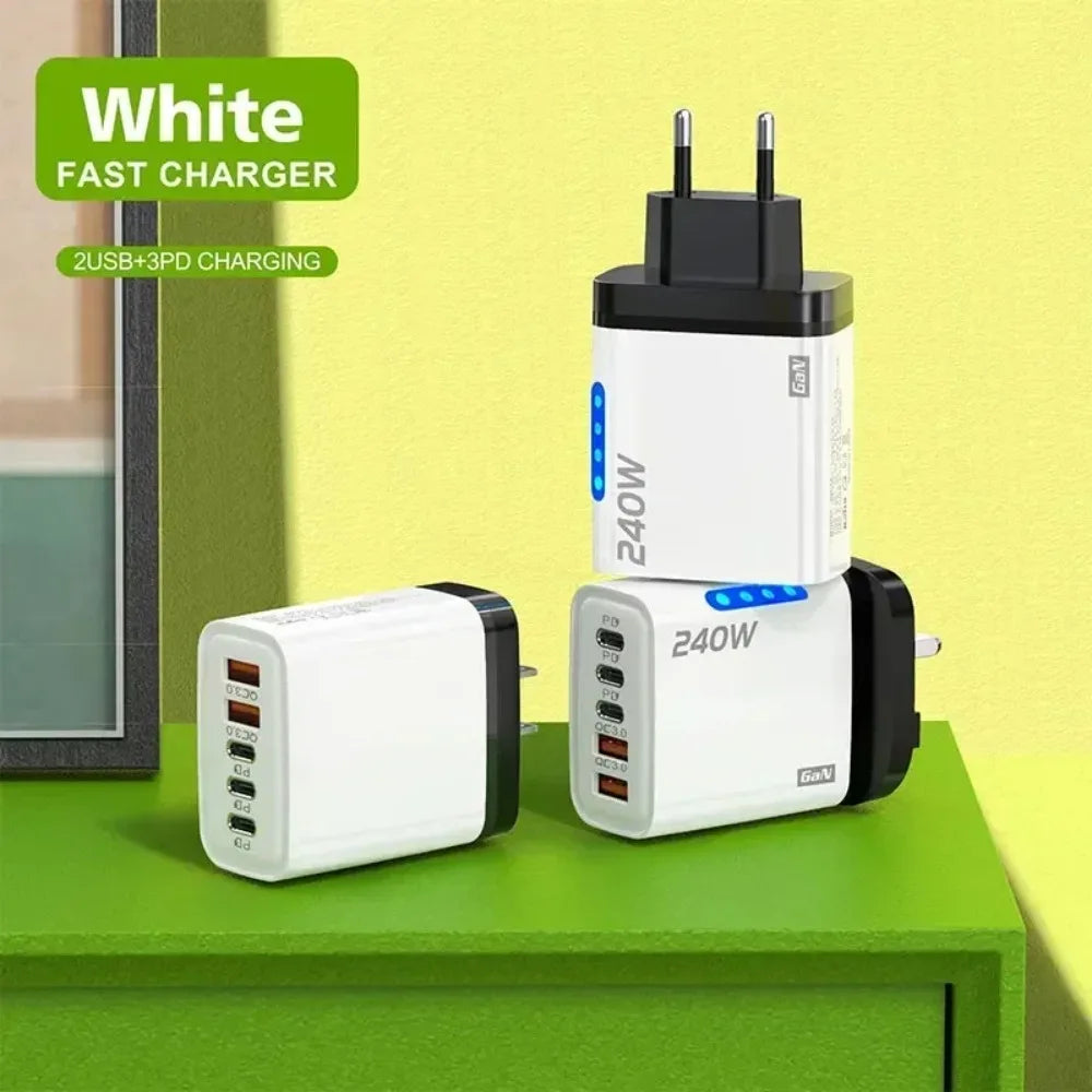 Type C USB 240W Fast Charging Charger GaN USB C Phone Charger Wall Adapter Quick Charge 3.0 With PD Cable For iPhone 17 Samsung Pi-Mart