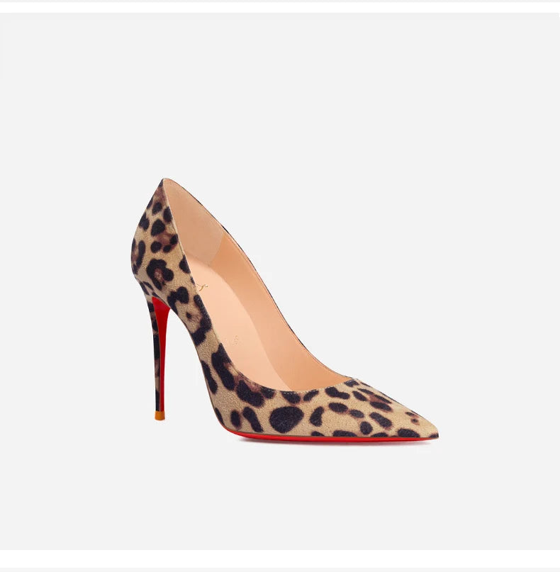 Elegant Women Heeled Luxury Brand Leopard Print Heels 2026 Trend Red Shiny Bottoms Pointed Toe Pumps Prom Ladies Shoes Women 8cm Pi-Mart
