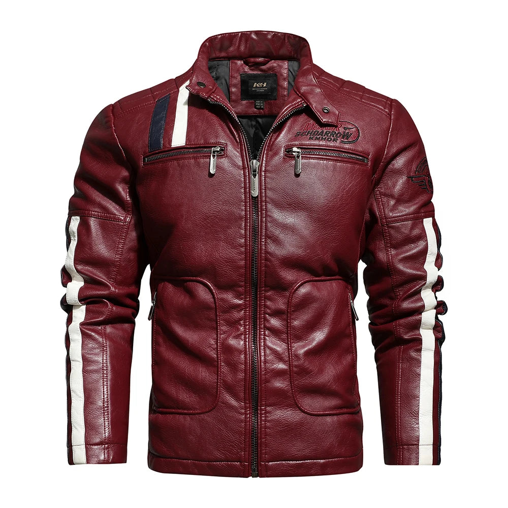 Mens Vintage Motorcycle Jacket 2024 Men Fashion New Biker Leather Jacket Male Embroidery Bomber Coat Winter Fleece Pu Overcoat Pi-Mart
