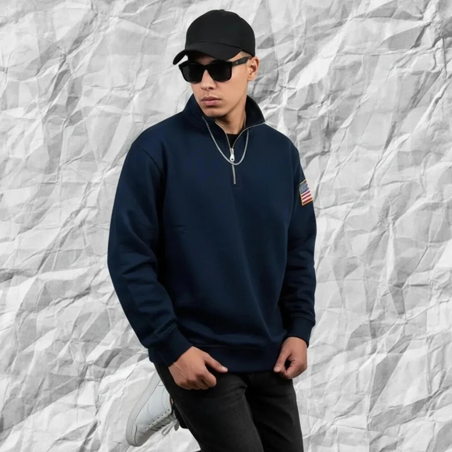 Low-key Style Quarter Zip Pullover Y2k Stand Collar Embroidered Hoodies Sweatshirt Mens Oversize Sweatshirt Hoodie K Pop Clothes LadyShow.Store