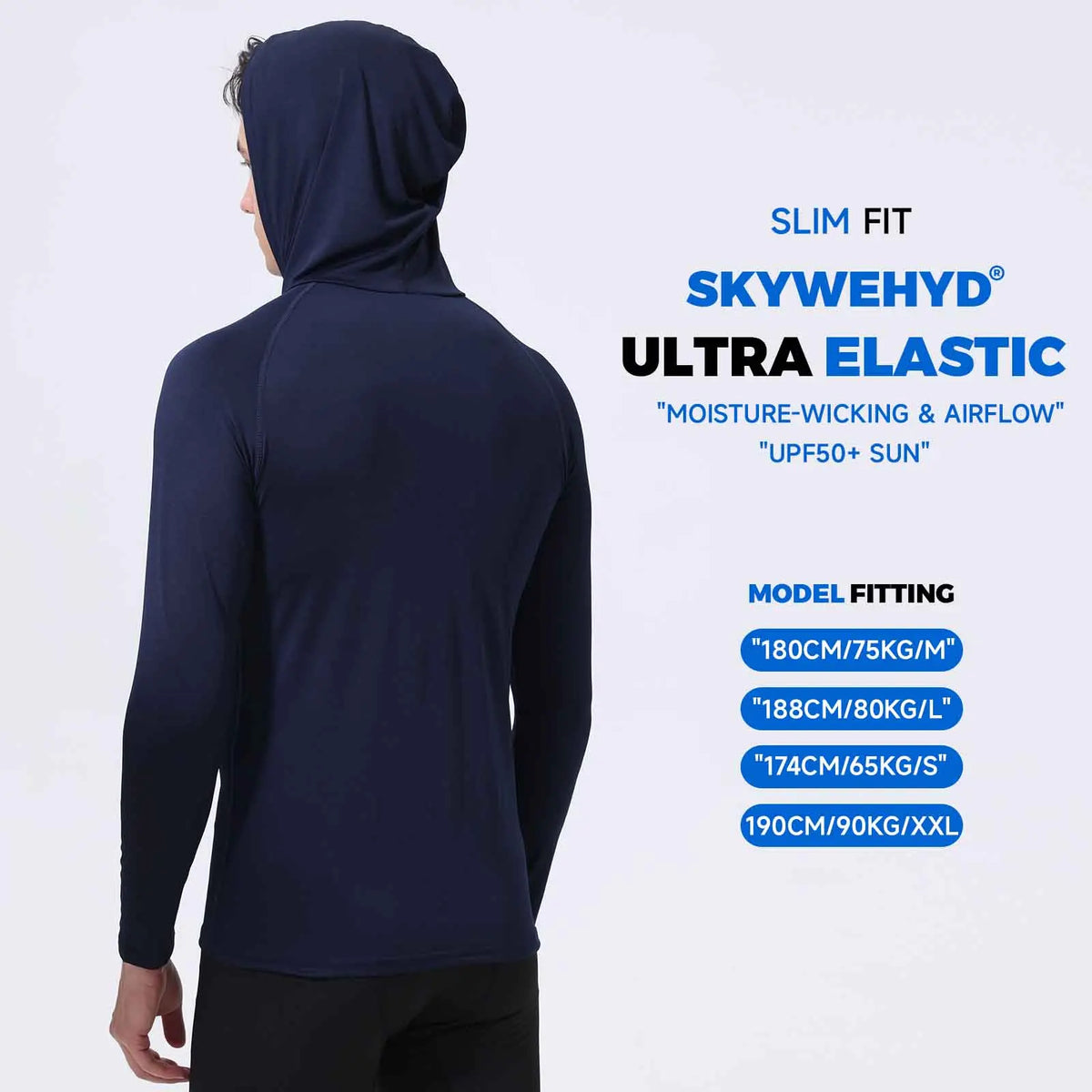Men's Athletic Hoodie Long Sleeve Fishing Shirts, Upf 50+ Uv Sun Protection, Fitted High Stretch, Built-In Face Mask Pi-Mart