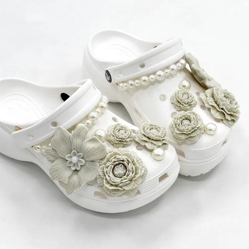 Cute Shoe Charms Set DIY Flower Hole Shoe Buckle Shoes Accessories 3D Flower Bouquet Bone White Hole Shoe Decorations For Women Pi-Mart