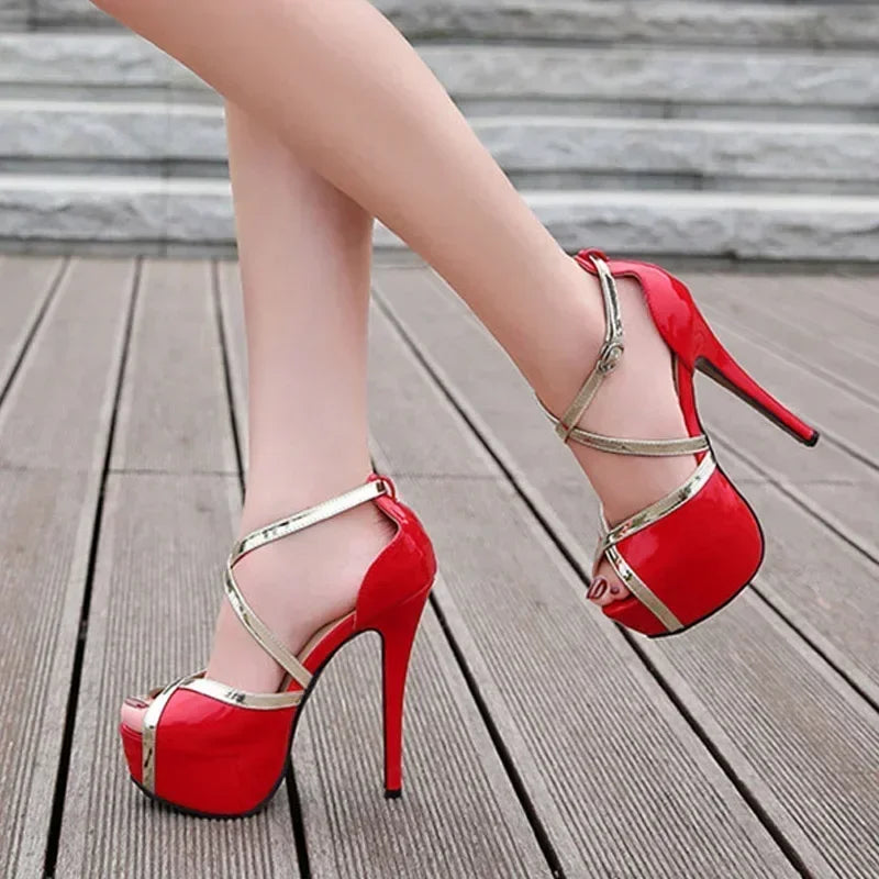 Luxury Super High Heels Sandals Women Sexy Hollow Out Peep Toe Buckle Strap Platform Pumps Plus Size Shoes 46 Pole Dance Heels LadyShow.Store