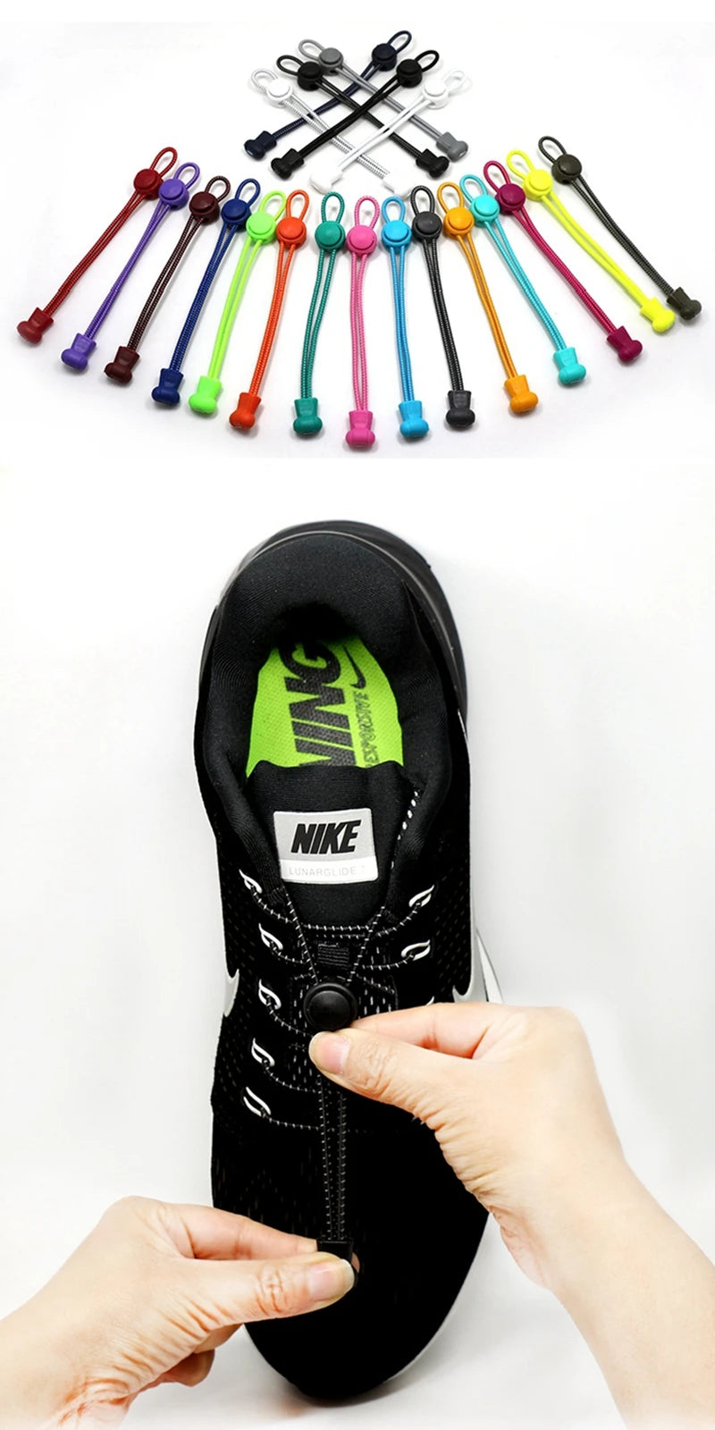 1Pair Shoelaces for Sneaker Elastic No Tie Shoe Laces Stretching Lock Lazy Laces Quick Rubber Shoelace Round Shoestrings Pi-Mart