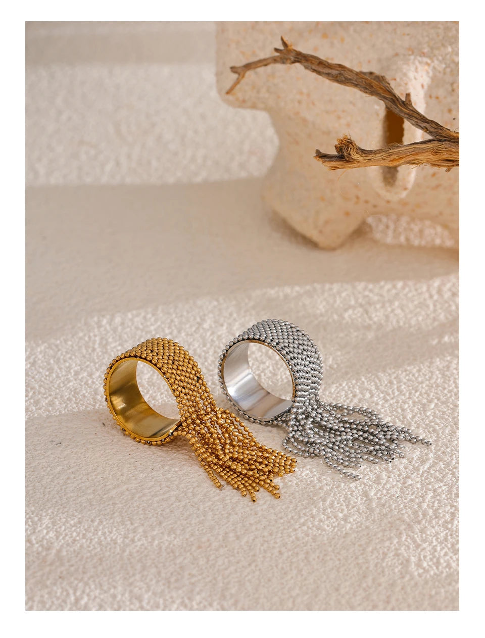 Yhpup Statement Stainless Steel Chain Tassel Finger Ring Adjustable 18K PVD Plated High Quality Charm Stylish Golden Jewelry Pi-Mart