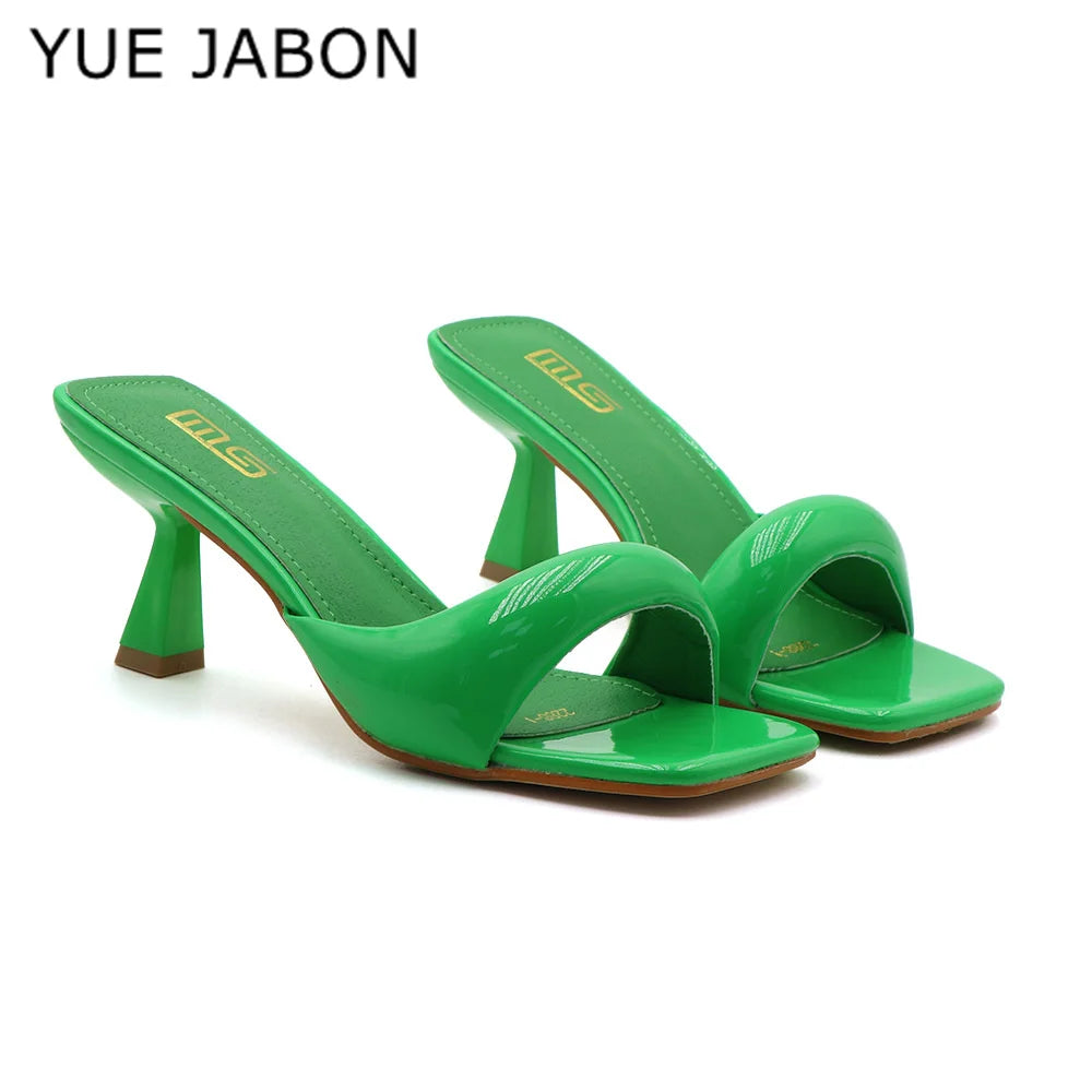 Black Red High Heel Slippers Women Open Toe Slingback Sandals Female Pumps Square Toe Summer Simple Designer Heeled Sandals LadyShow.Store