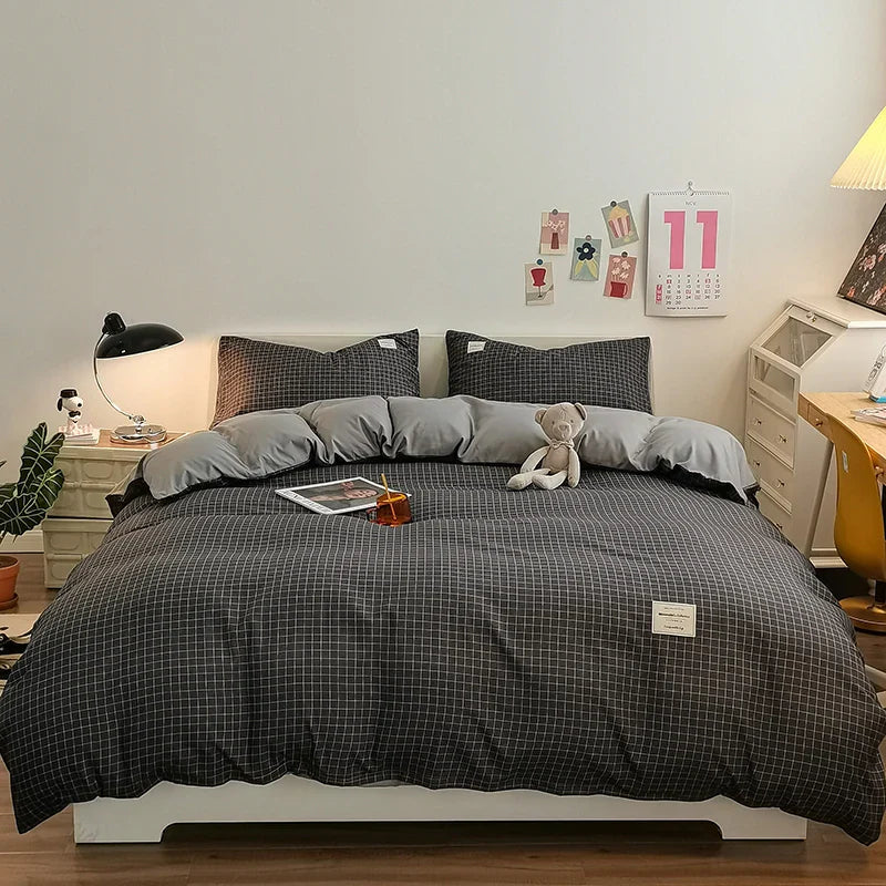 Checkerboard Bedding Comforter Set with Pillowcase bed sheet Single Full Size Bed Linen Duvet Cover Set Queen/King Double Single LadyShow.Store