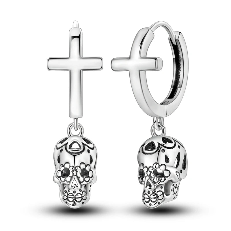 Genuine 925 Sterling Silver Love Feather Earrings Fit Original Charms Hoop For Women Girls Stud Earring Fine Jewelry Gifts Pi-Mart