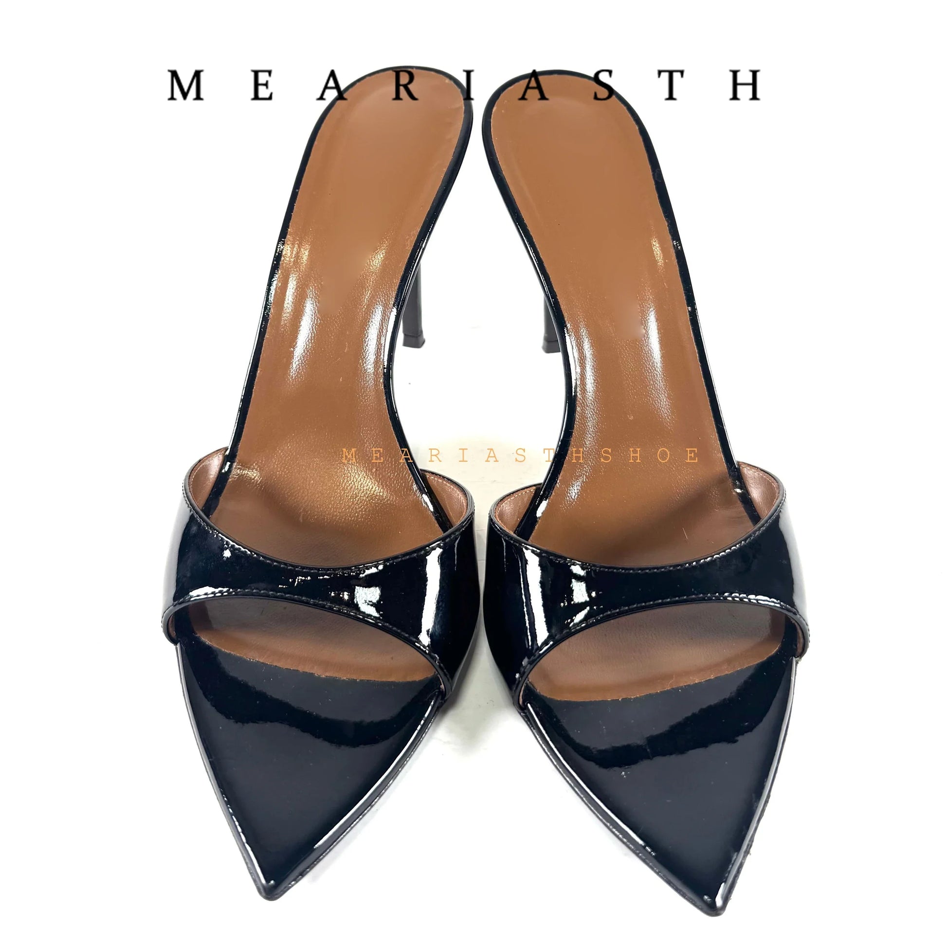 Ladies High-heeled Slippers Shoes Fashion Pointed Sexy Patent Leather Women with Open Toes and Party Wedding Stripper Sandals. LadyShow.Store