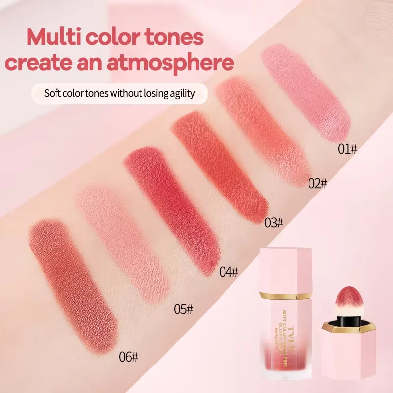 3-Color Matte Liquid Powder Blusher Easy to Apply Durable Waterproof Powder Blusher Sponge Brush Head Tri Light Beauty