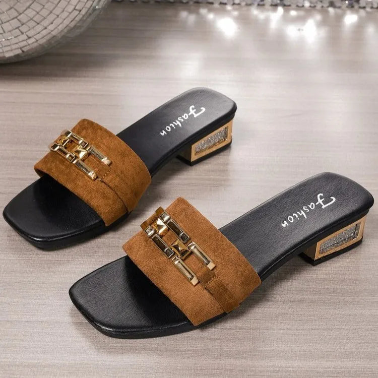 Women's Spring and Summer Casual Sandals, Bohemian Buckle Metal Buckle Fashionable Unisex Sandals, Beach Shoes, Versatile Kitten Heel Sandals, Vacation, Parties, Daily Work Clothing LadyShow.Store