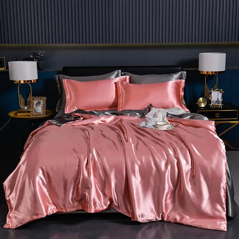 Luxury 100% Silk Bedding Set with Duvet Cover Set Double King Queen Size Bedding Cover Kit 4pcs Bed Cover Bed Linen Sets Pi-Mart