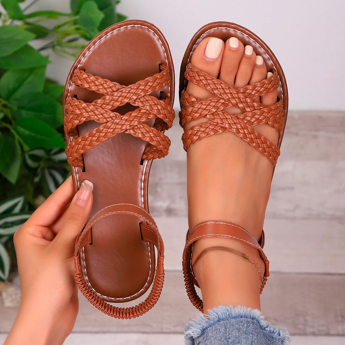Shoes for Women 2025 Summer New Women Flat Sandals Bottom Roman Strap Sandals with Non Slip Rubber Soles Ladies Daily Sandalia LadyShow.Store