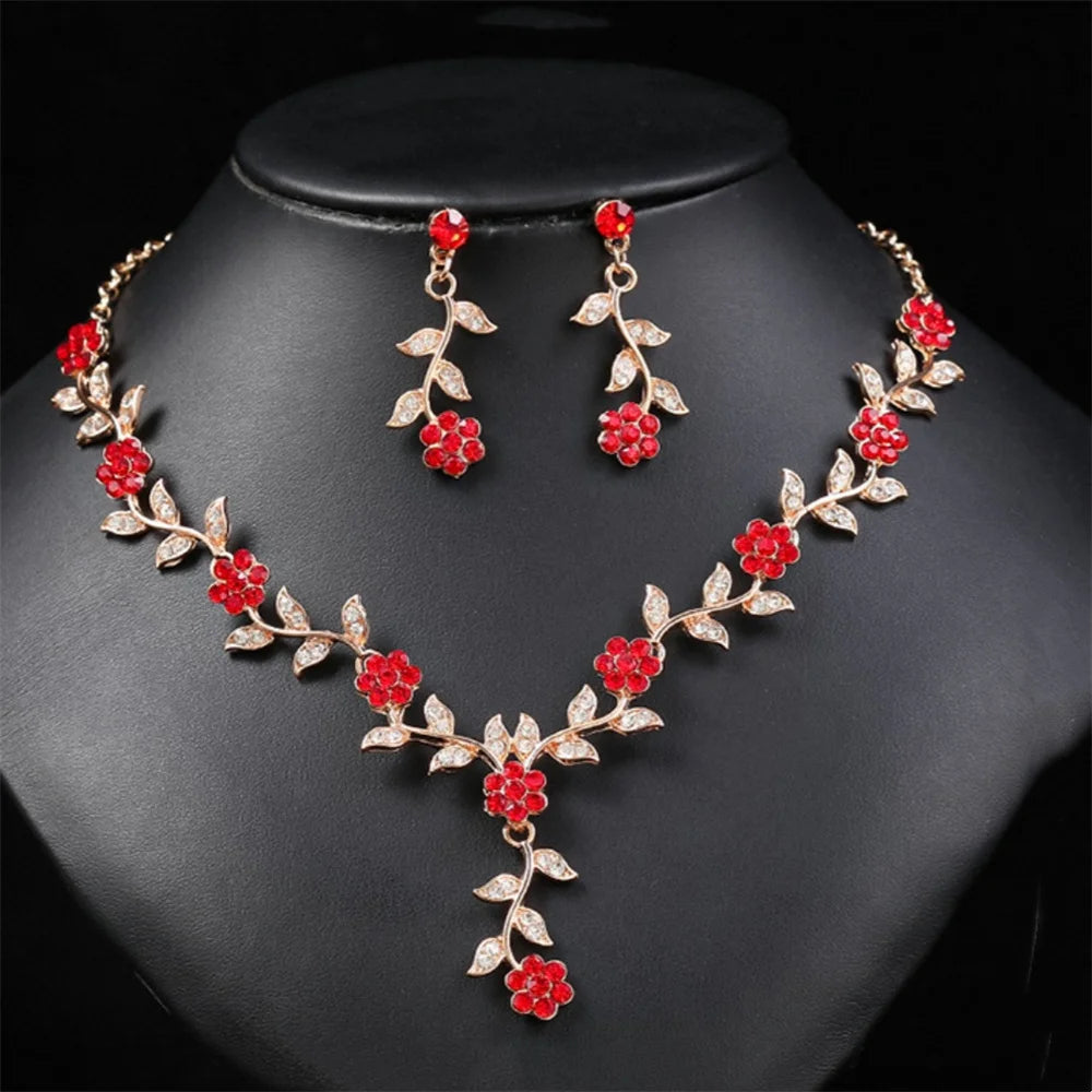 Sweet Jewelry Set Exquisite Rhinestone Pendant Banquet Party Women Fashion Romantic Crystal Necklace Earring Accessory Set Pi-Mart