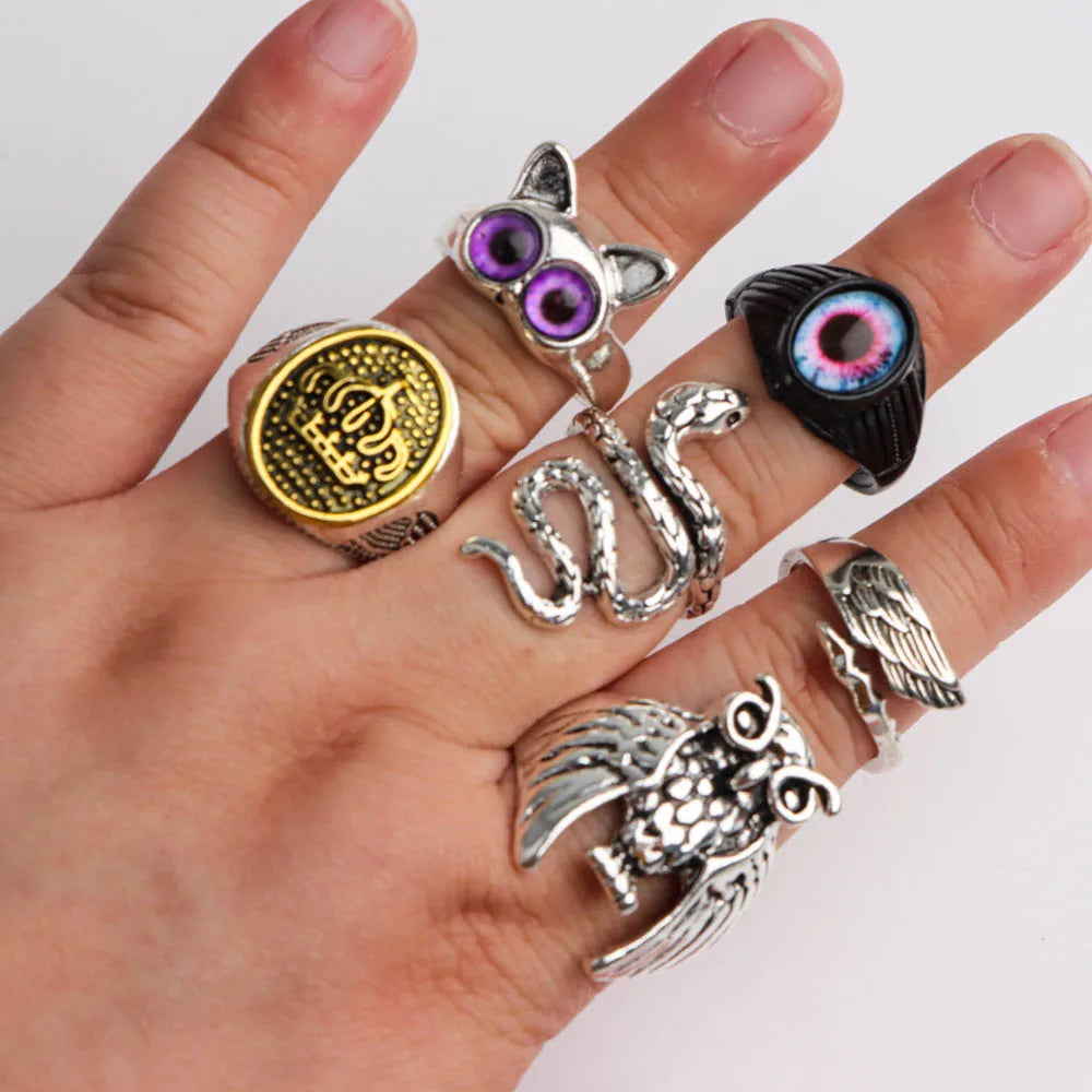 10/20/30/50Pcs/Lot Fashion Retro Punk Classic Skull Owl Rings for Men Women Hip Hop Jewelry Accessories Party Gifts Mix Style Pi-Mart