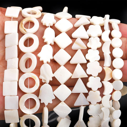 Natural Shell Beads Mother of Pearl Love Star Oval Round Flat Loose Spacer Beads for Jewelry Making DIY Charm Bracelet Necklace Pi-Mart