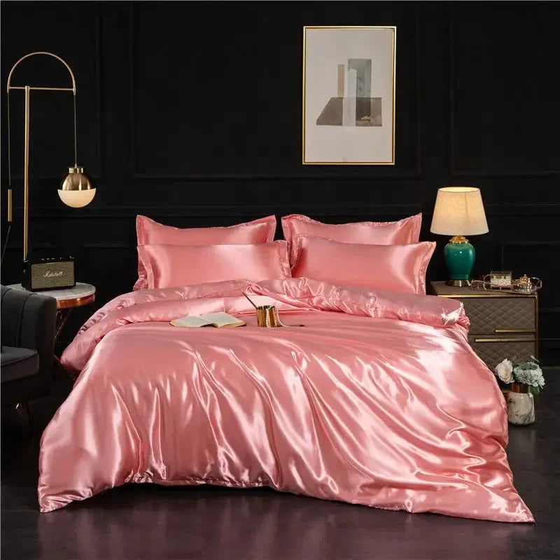 Luxury 100% Silk Bedding Set with Duvet Cover Set Double King Queen Size Bedding Cover Kit 4pcs Bed Cover Bed Linen Sets Pi-Mart