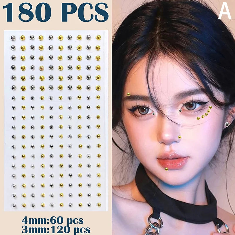 165/180Pcs Sparkly Crystal Nose Studs Set Stick On Rhinestone Body Lip Gems Fake Non Piercing Decoration For Women And Teens Pi-Mart
