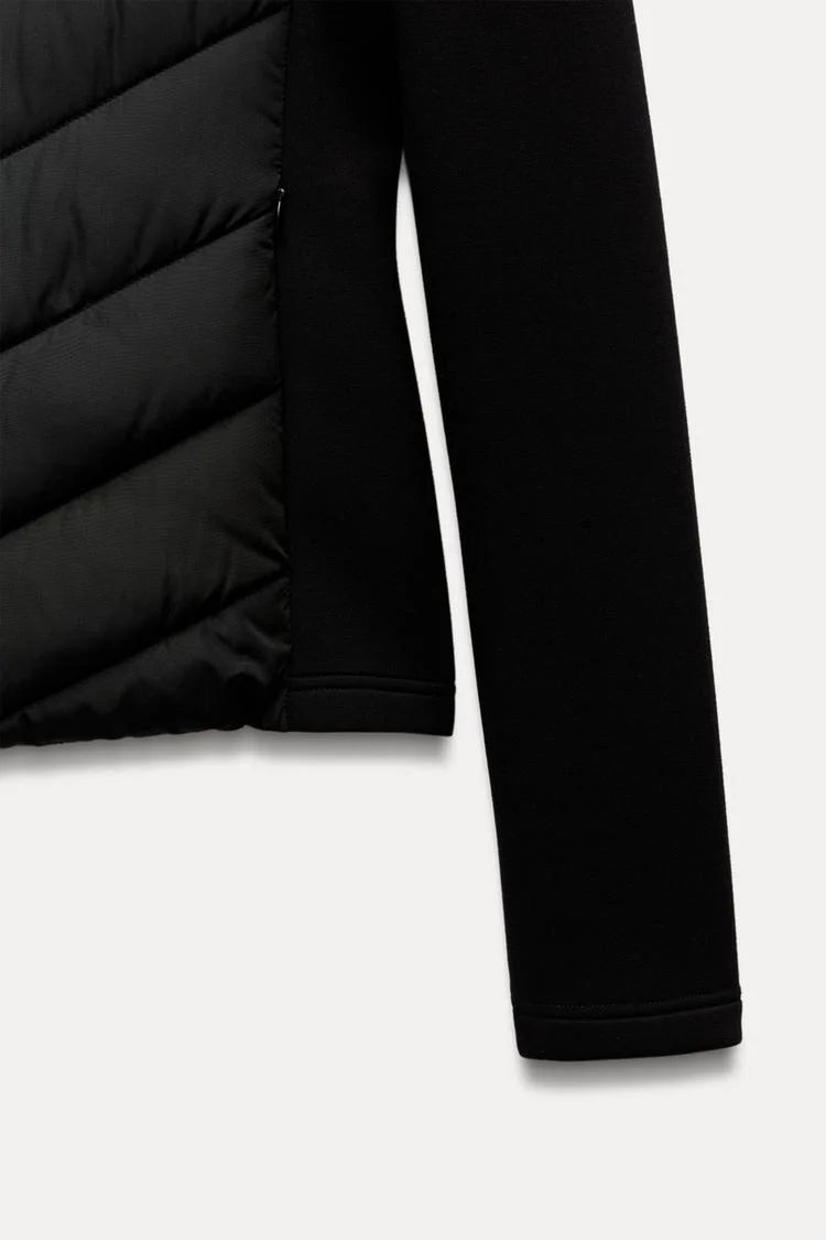 ETJ 2025 new  women's elegant fashion patchwork long sleeve standing collar hooded cotton jacket sport coat 8073227 Pi-Mart