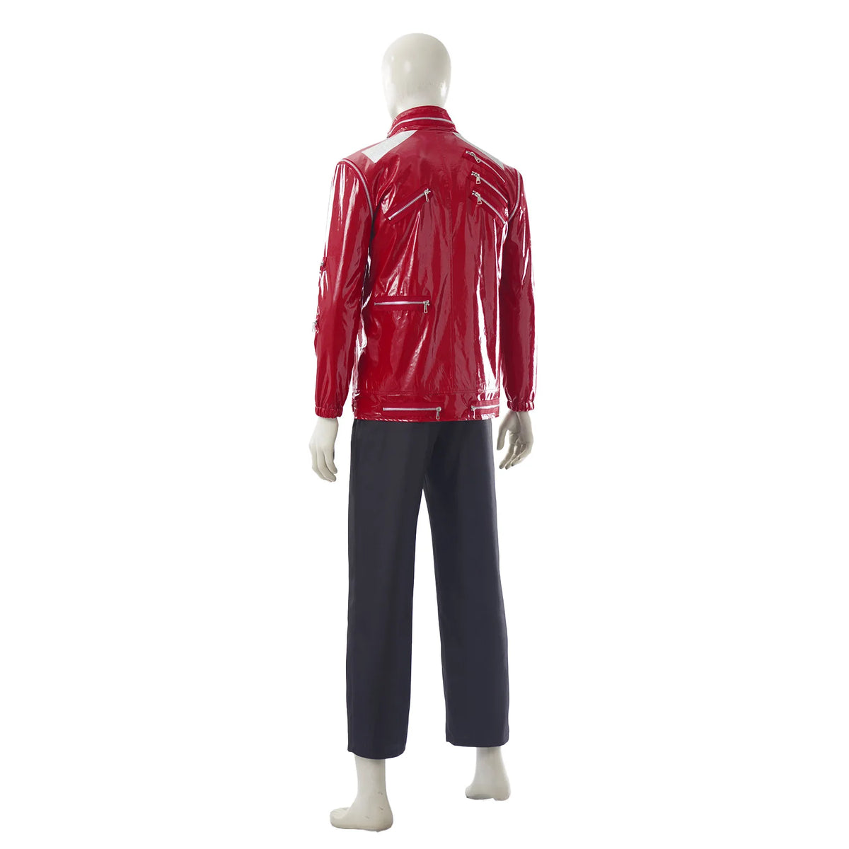 Red Zipper Michael Jackson MJ Beat It Jacket for Impersonators PU Leather Punk Casual Coat Halloween Stage Christmas Outwear Pi-Mart