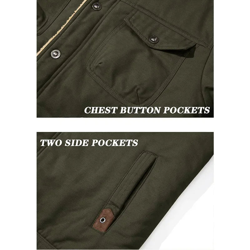 EKLENTSON Winter Fleece Hiking Jackets Men Thermal Windproof Coat Outdoor Thick Warm Cotton Cargo Work Jacket Travel Outerwear Pi-Mart
