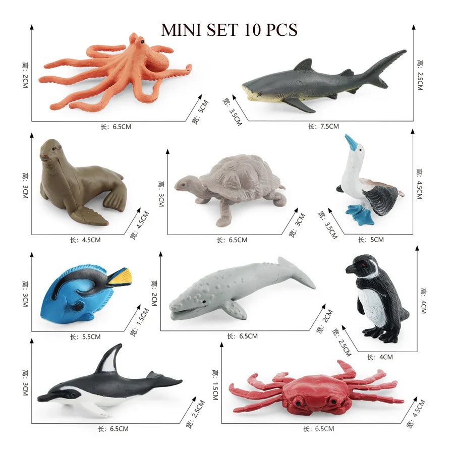 Realistic Mini Ocean Animal Figurines Plastic Marine Sea Creatures Whale Shark Dolphin Turtle Penguin Model Playset Gift for Kid LadyShow.Store