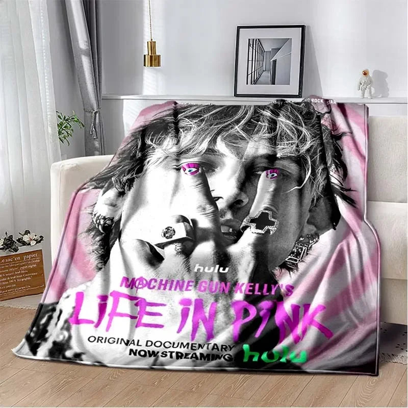 Machine Gun Kelly Poster Printed Flannel Warm Blanket Rapper Music Art Blankets Bedroom Sofa Bed Travel Picnic Blanket Fan Gift Pi-Mart