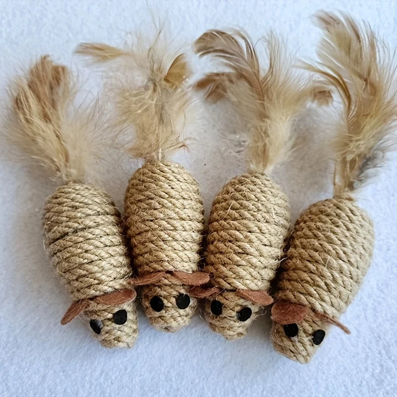 1-5pcs Sisal False Mouse Cat Toy Bite Resistance Stuffed Toy Interactive Cat Toy Simulation Mice Kitten Self-Playing Plush Toys Pi-Mart