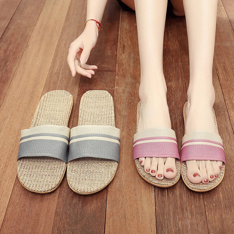 Hemp Casual Slippers Women Home Flats Spring Summer Luxury Designer Shoes Ladies 2026 Fashion Indoor Slides Couple Lightweight LadyShow.Store