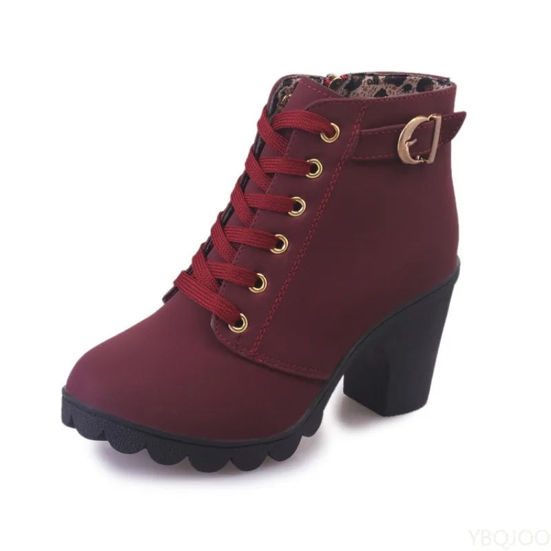 New Spring Winter Fashionable versatile Women Boots Lace-up Fashionable versatile Ladies Shoes comfortable High Heels Boots LadyShow.Store