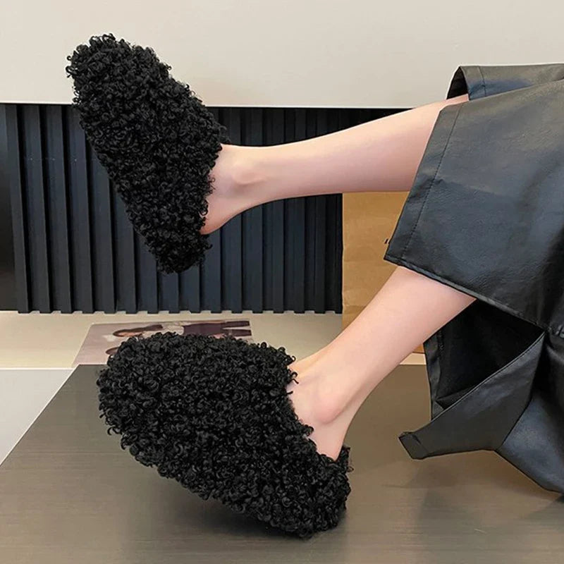 Winter 2026 Fashion Women's Shoes Comfortable Plush Velvet Warm Fluffy Slippers Home Non-slip Lightweight Soft Indoor Slippers LadyShow.Store