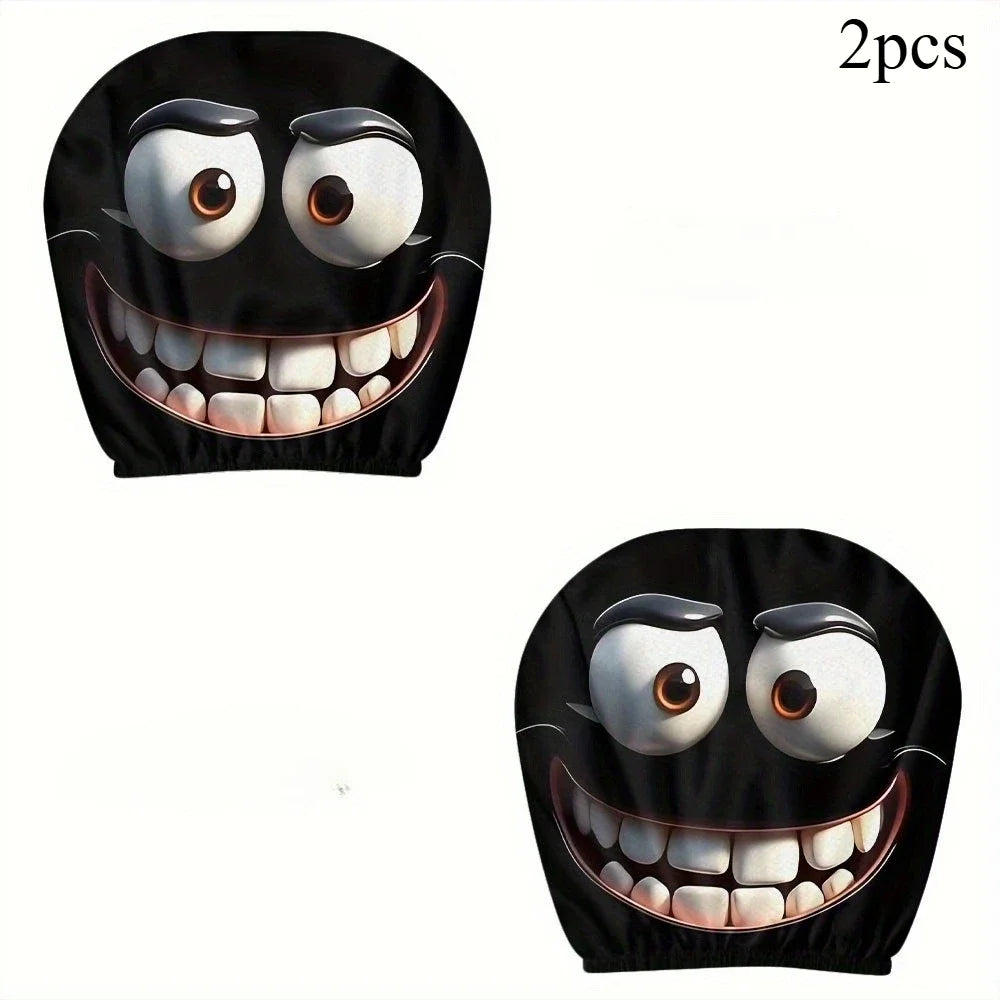 2pcs Smiley Face Printed Car Pillowcase Soft Comfortable Decorative Cushion Cover Auto Seat Headrest Washable Polyester Fabric Pi-Mart