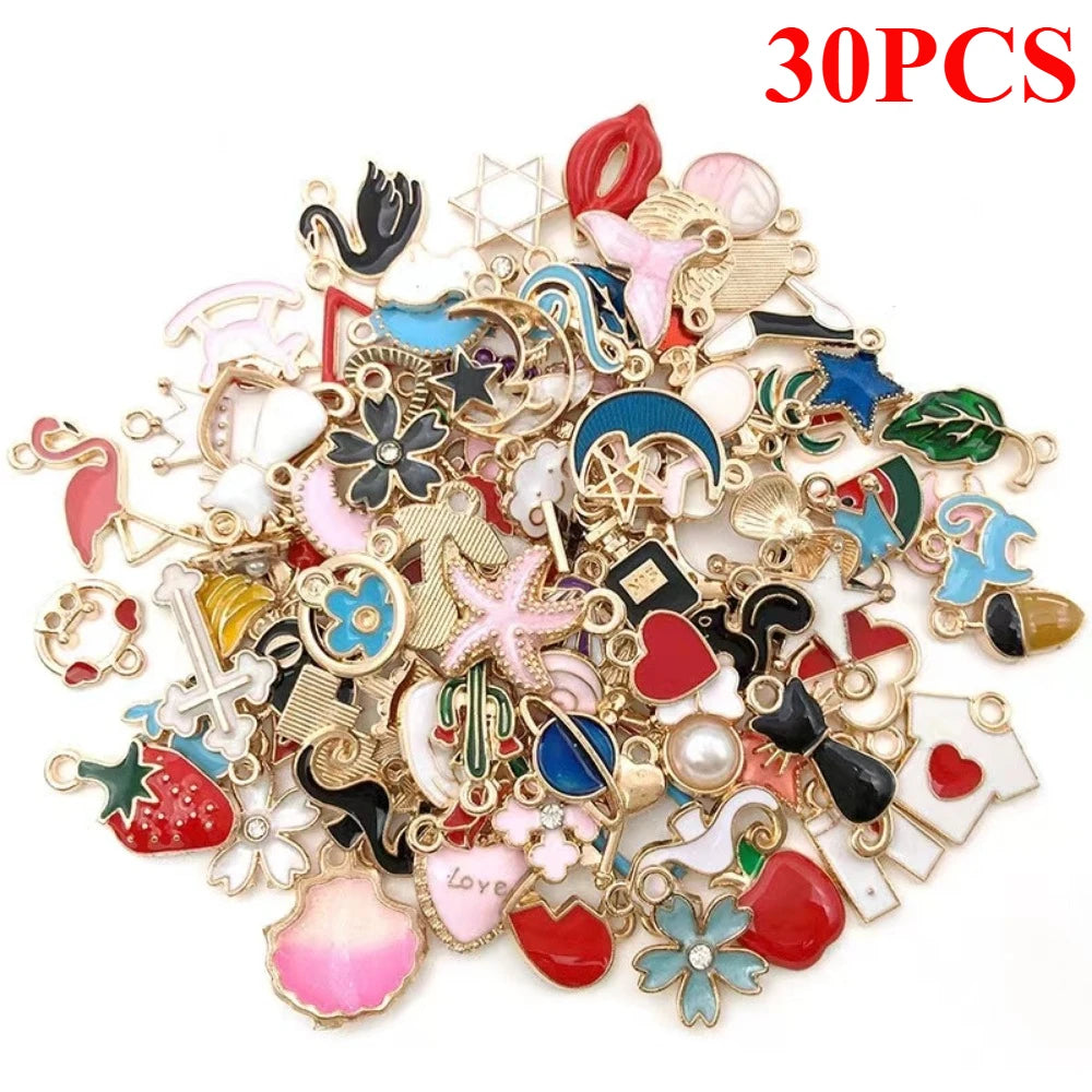 20/30/50/100pcs Mixed Style Gold-Plated Pendants, Drip Oil Alloy Pendants, Jewelry Accessories, Used for DIY Jewelry Making Pi-Mart