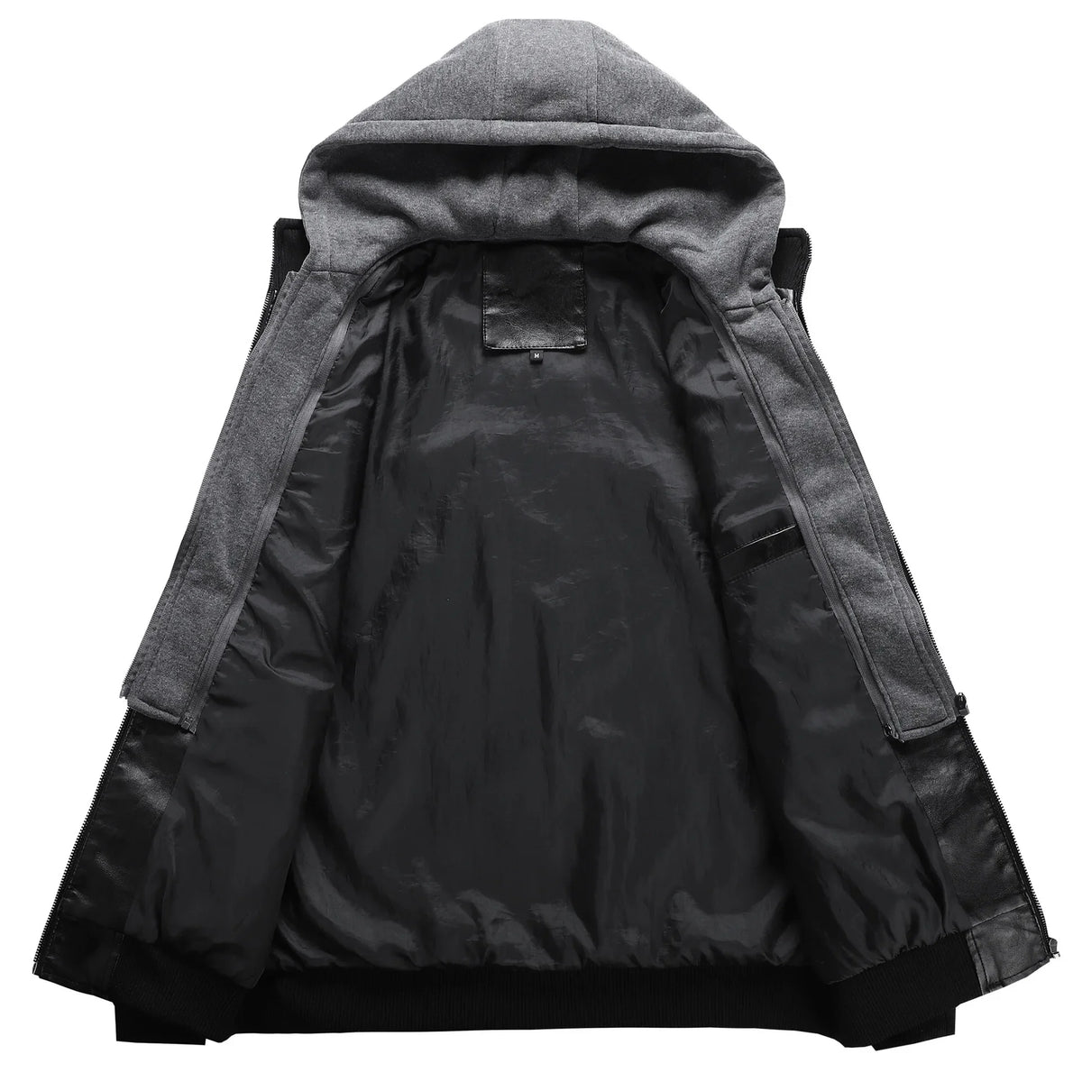 US Size Luxury Quality PU Jacket Men New Winter Faux Two-Piece Hooded Leather Jacket Casual Coat Pi-Mart