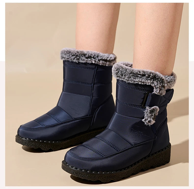 Winter Women Boots Waterproof Snow Boots Plus Size Casual Platform Ankel Boots Warm Fur Women Shoes Antislip Fashion Cotton Shoe Pi-Mart