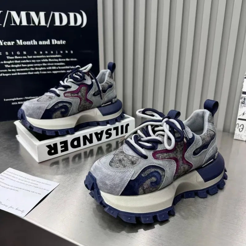 2026 Spring New Breathable and Versatile Fashionable Thick Bottom Anti Slip Casual Lightweight Forrest Dad Shoes for Women Pi-Mart