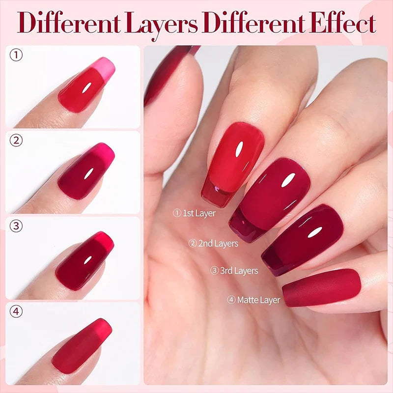 BORN PRETTY 10ml Jelly Nude Gel Nail Polish 50 Colors Semi Transparent Nail Art Nail Supplies Soak off UV LED Nails Gel Varnish Tri Light Beauty