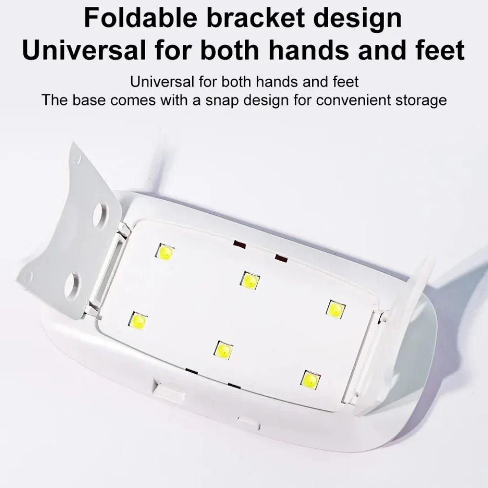 Portable 6 LED UV Nail Lamp 6W Mini Nail Dryer Machine Foldable Manicure Tool for Gel Polish Varnish Quick Drying USB Cable Tri Light Beauty