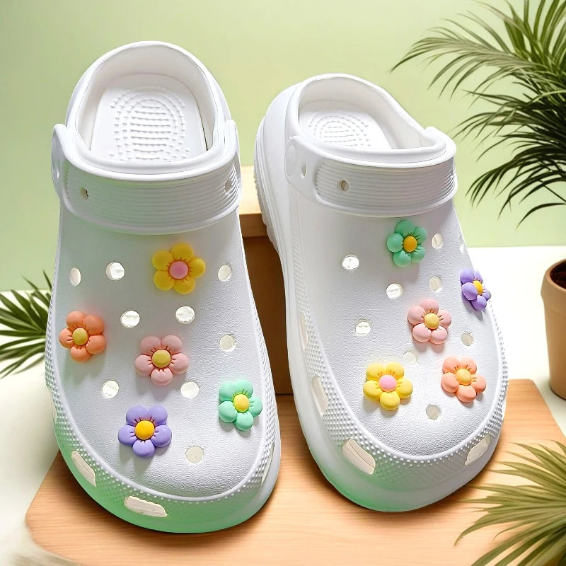 10PCS Fashion Shoe Charms Set Accessories Hole Shoe Buckle 5 Petal Flower DIY 3D Shoes Decorations for Bogg Bag Gift Pi-Mart