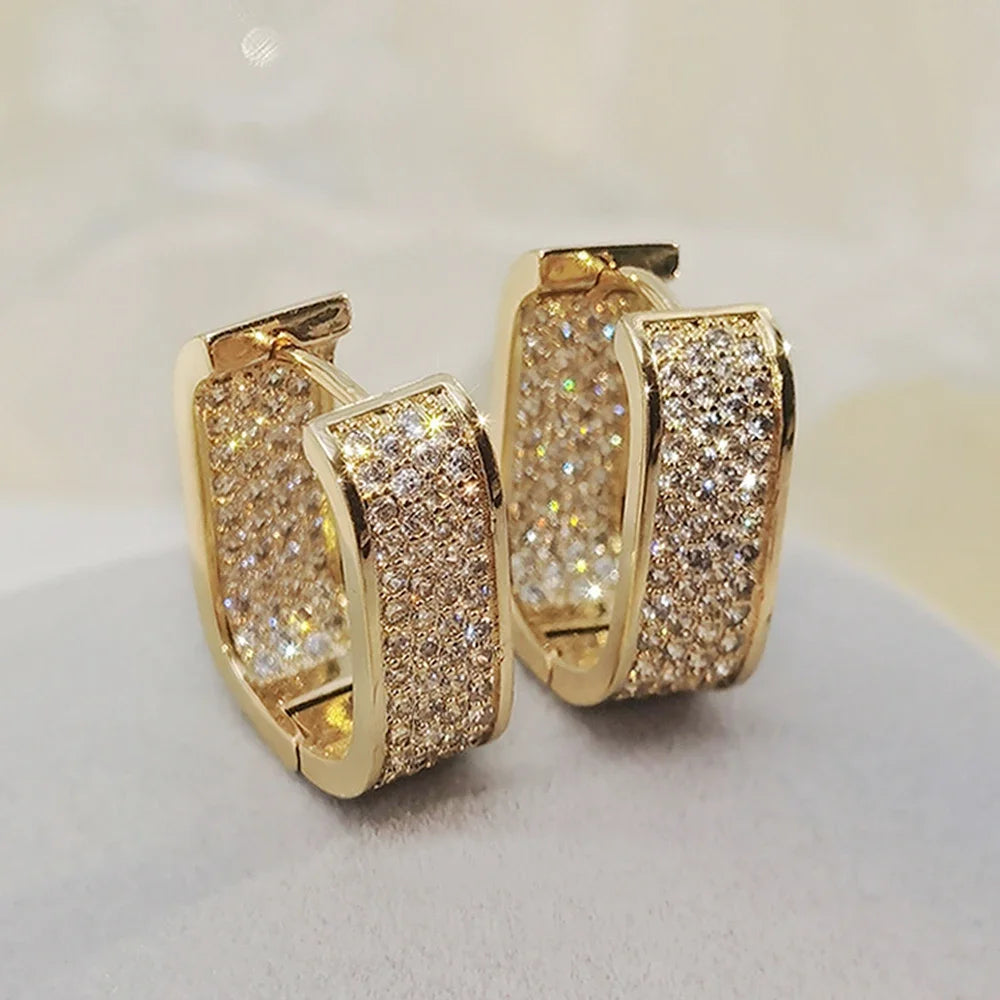Classic Luxury CZ Korean Fashion Women's Earrings Metal Silver Gold Simple Exquisite Girls Popular Jewelry Accessories Selection Pi-Mart