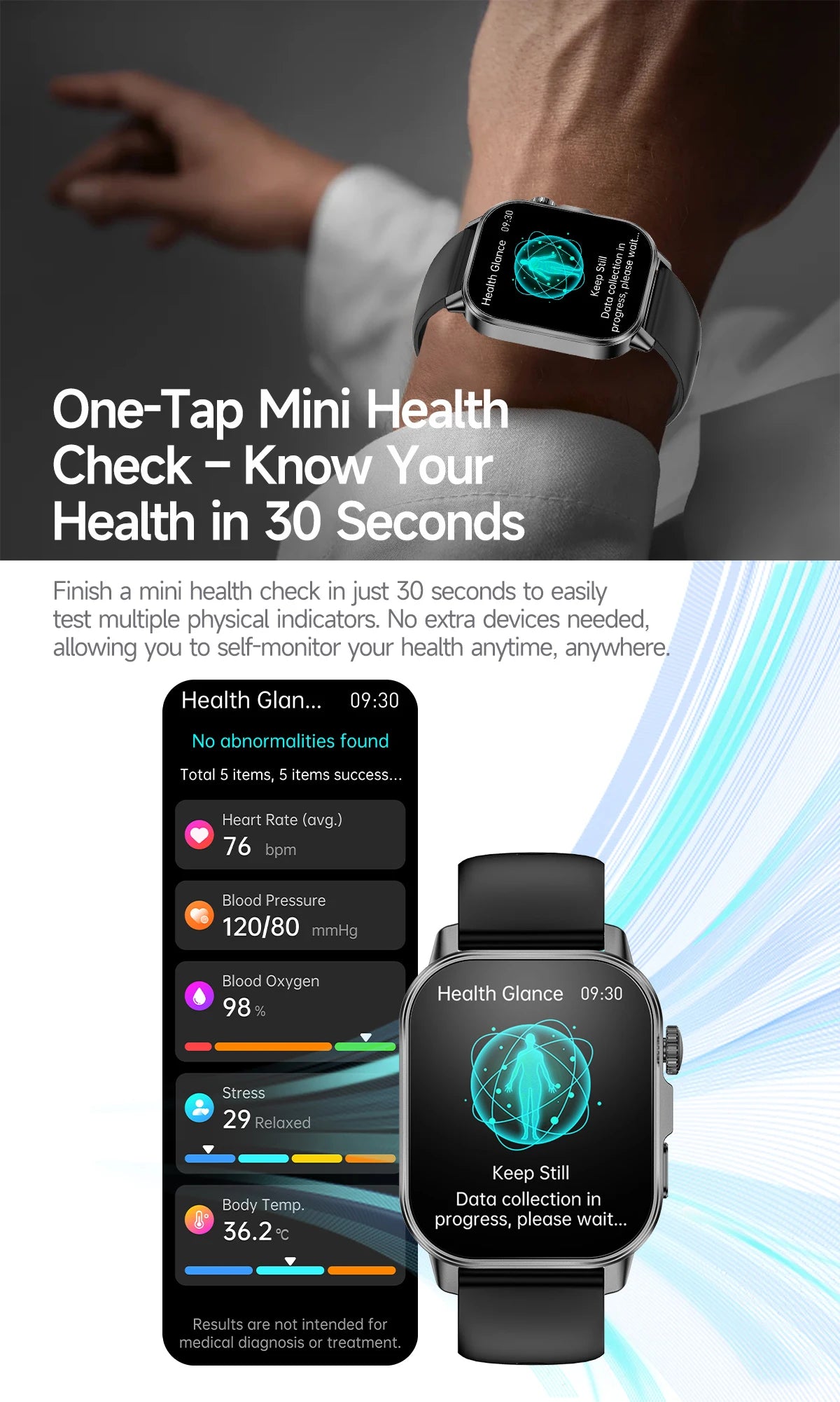 New Men Accurate Health Diagnosis ECG Smart Watch Blood Pressure Blood Oxygen Blood Fat Uric Acid Temp Bluetooth call Smartwatch Pi-Mart