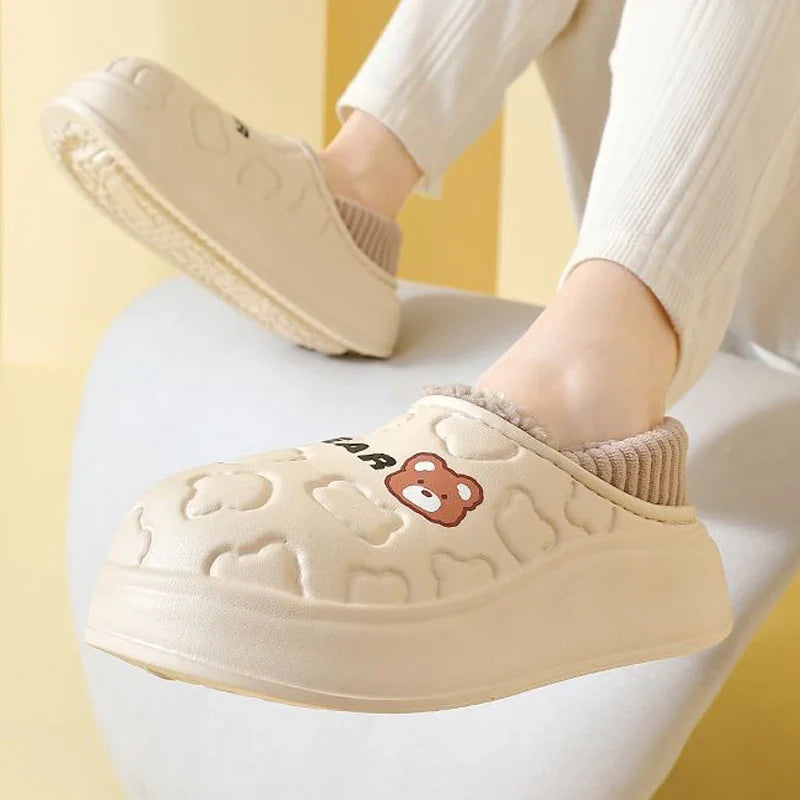 Waterproof Cotton Slippers for Women Men Winter Outdoor Indoor Home Plush Warm Thick Sole Anti slip Cotton Shoes for Couple LadyShow.Store