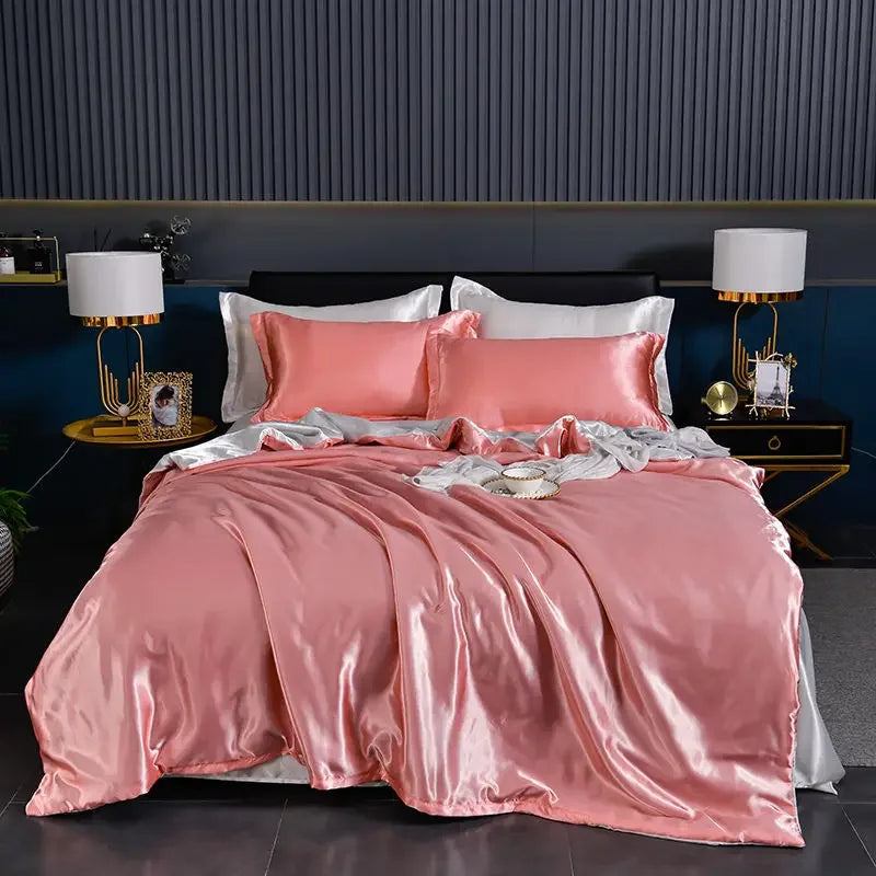 Luxury 100% Silk Bedding Set with Duvet Cover Set Double King Queen Size Bedding Cover Kit 4pcs Bed Cover Bed Linen Sets Pi-Mart
