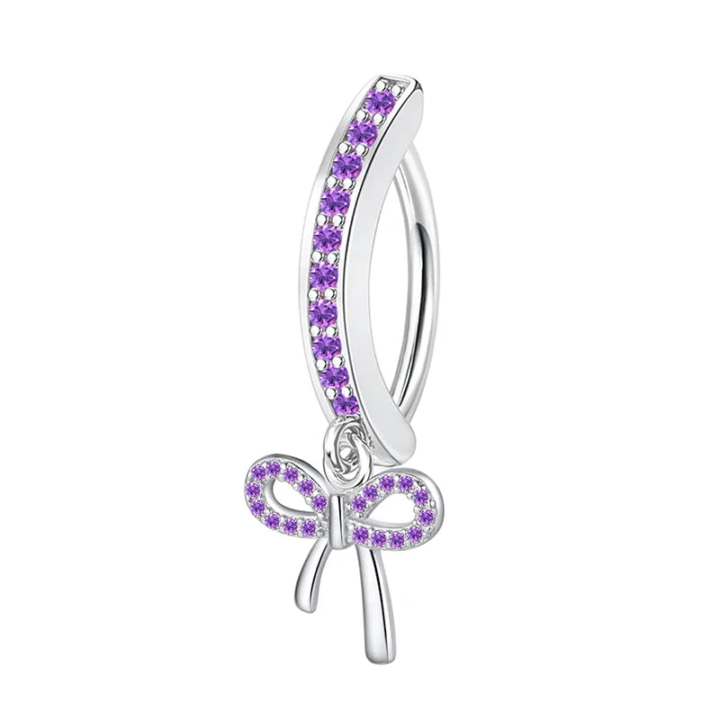 1PC Stainless Steel 14G Dangle Belly Button Ring for Women Heart Bow Reverse Hoop Clicker Navel Rings Body Piercing Jewelry Pi-Mart